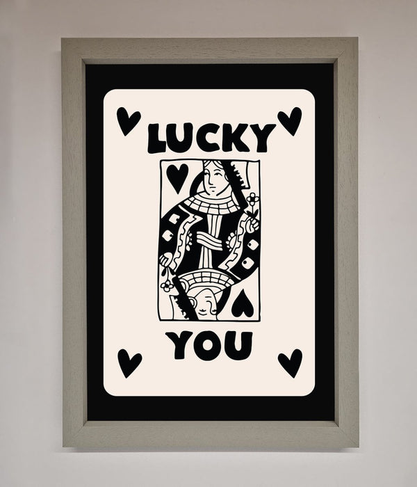 Lucky You Beige Black Framed Print - Hi Society