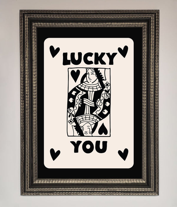 Lucky You Beige Black Framed Print - Hi Society
