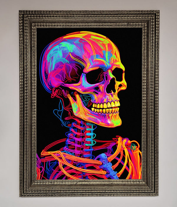 Neon On Black Skeleton Framed Poster - Hi Society