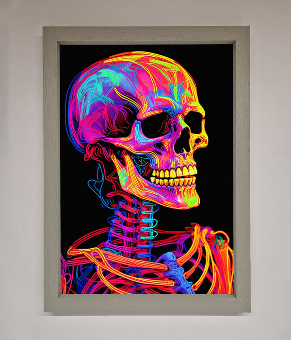 Neon On Black Skeleton Framed Poster - Hi Society