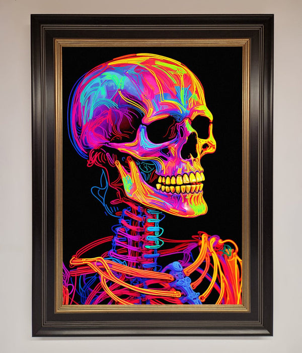 Neon On Black Skeleton Framed Poster - Hi Society