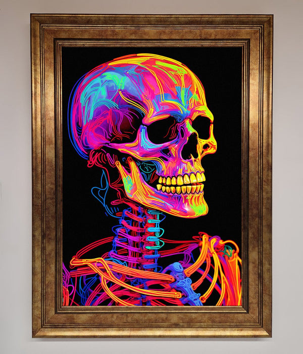 Neon On Black Skeleton Framed Poster - Hi Society