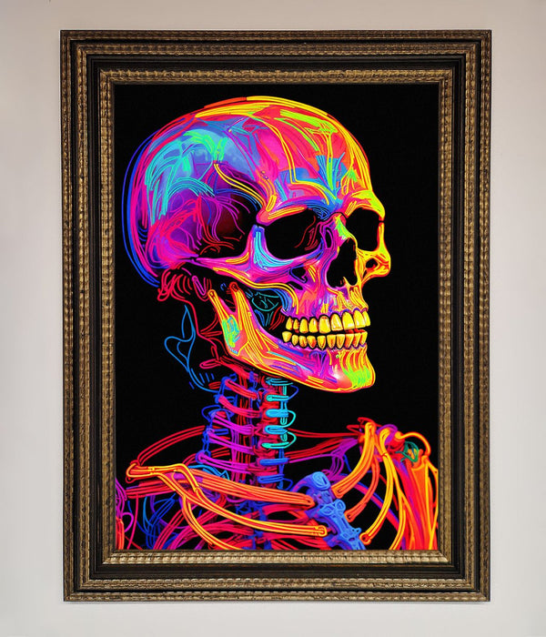 Neon On Black Skeleton Framed Poster - Hi Society