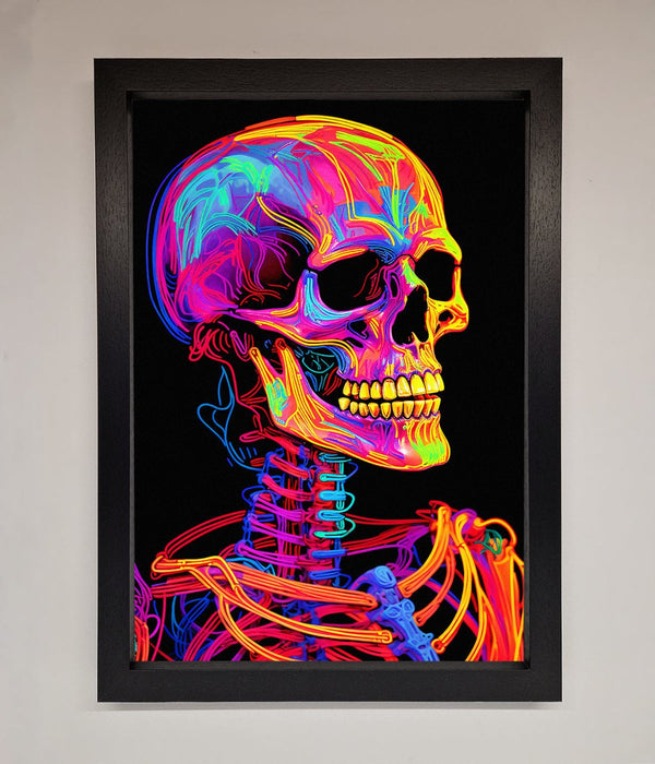 Neon On Black Skeleton Framed Poster - Hi Society