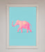 Pink Elephant On Blue Framed Print - Hi Society