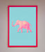 Pink Elephant On Blue Framed Print - Hi Society