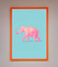 Pink Elephant On Blue Framed Print - Hi Society