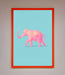 Pink Elephant On Blue Framed Print - Hi Society