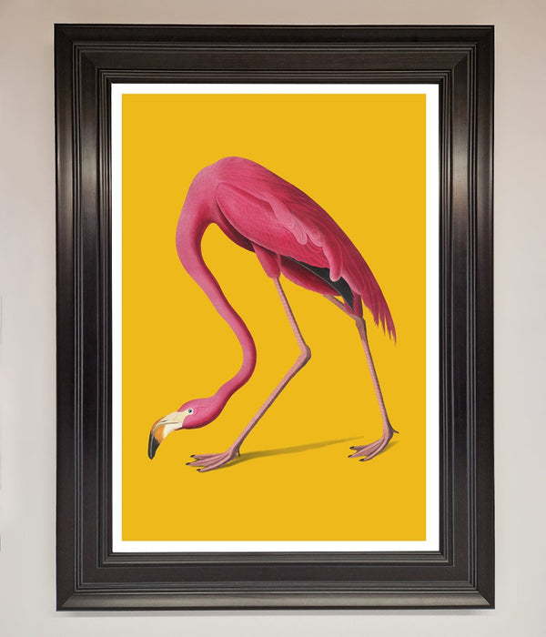 Pink Flamingo On Yellow Framed Print - Hi Society