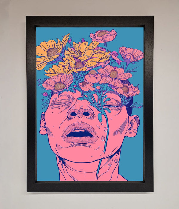 Pink Flowers On Face Framed Wall Art - Hi Society