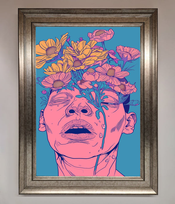 Pink Flowers On Face Framed Wall Art - Hi Society