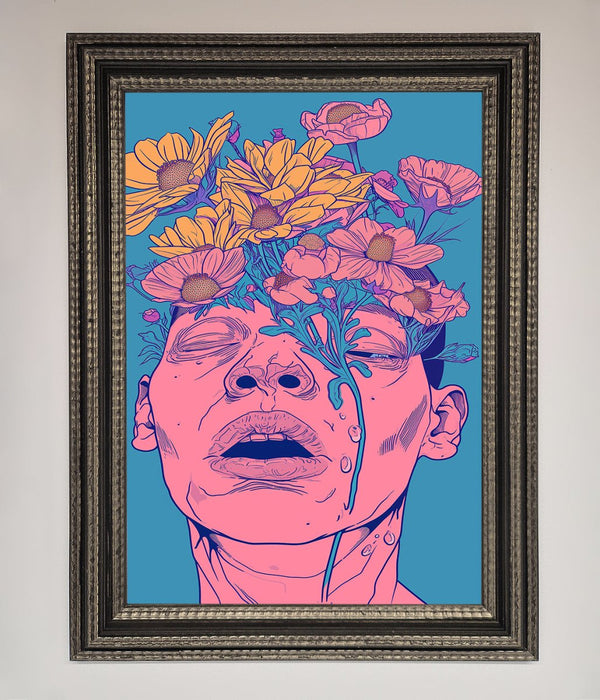 Pink Flowers On Face Framed Wall Art - Hi Society