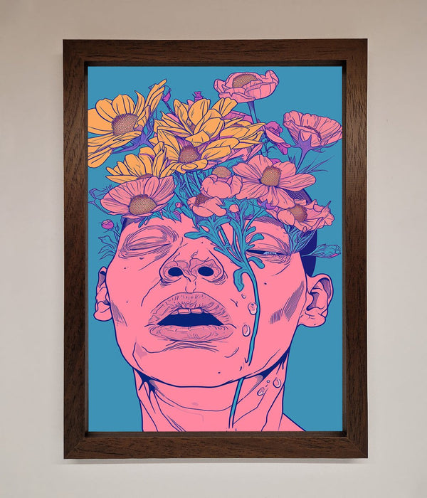 Pink Flowers On Face Framed Wall Art - Hi Society