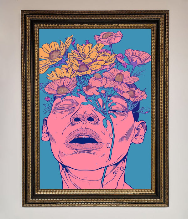 Pink Flowers On Face Framed Wall Art - Hi Society