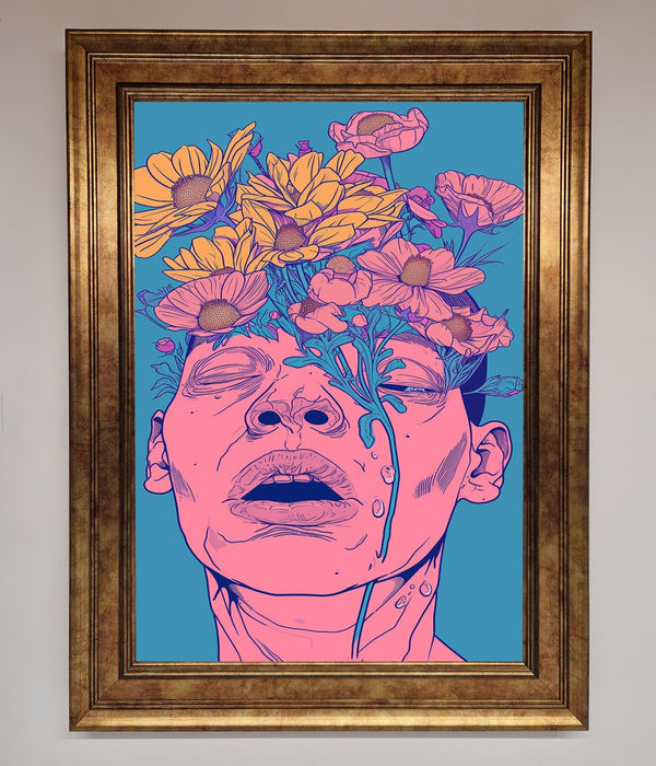 Pink Flowers On Face Framed Wall Art - Hi Society