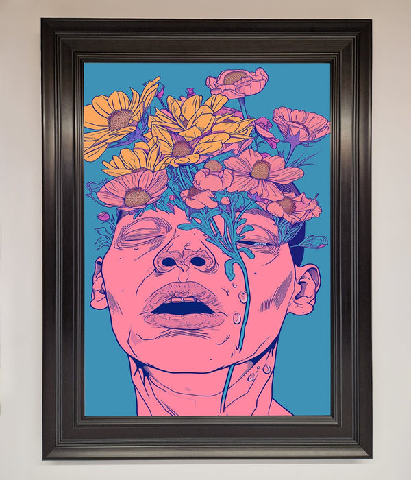 Pink Flowers On Face Framed Wall Art - Hi Society