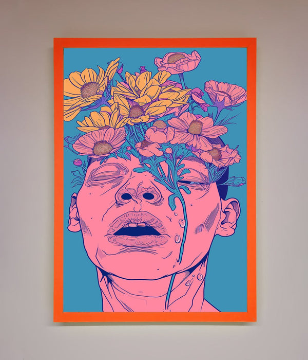 Pink Flowers On Face Framed Wall Art - Hi Society