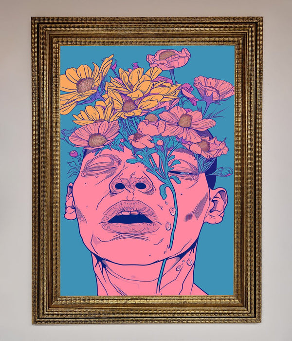 Pink Flowers On Face Framed Wall Art - Hi Society