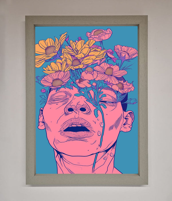 Pink Flowers On Face Framed Wall Art - Hi Society