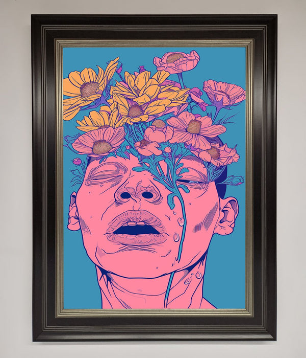 Pink Flowers On Face Framed Wall Art - Hi Society