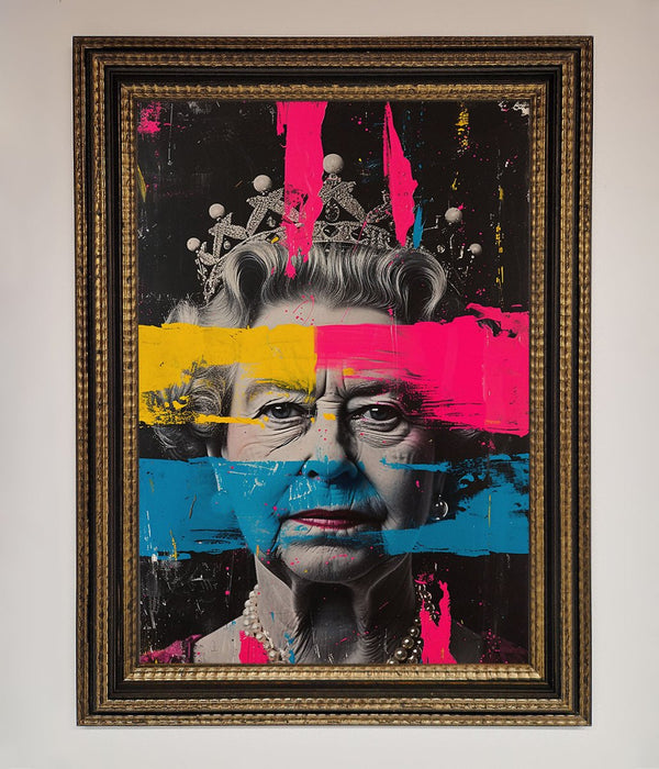 Queen Elizabeth Paint Splatter Framed Wall Art - Hi Society