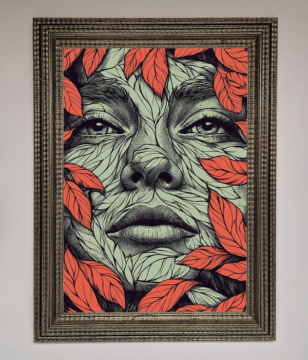 Red Leaves Face Framed Print - Hi Society