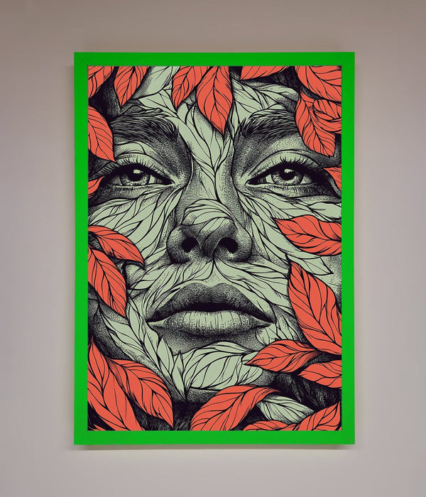Red Leaves Face Framed Print - Hi Society