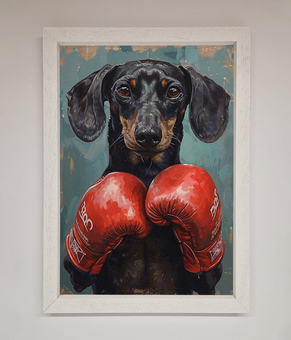 Sausage Dog Boxing Framed Print - Hi Society