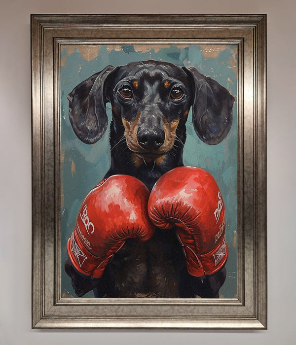 Sausage Dog Boxing Framed Print - Hi Society