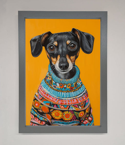 Sausage Dog In A Sweater Framed Print - Hi Society