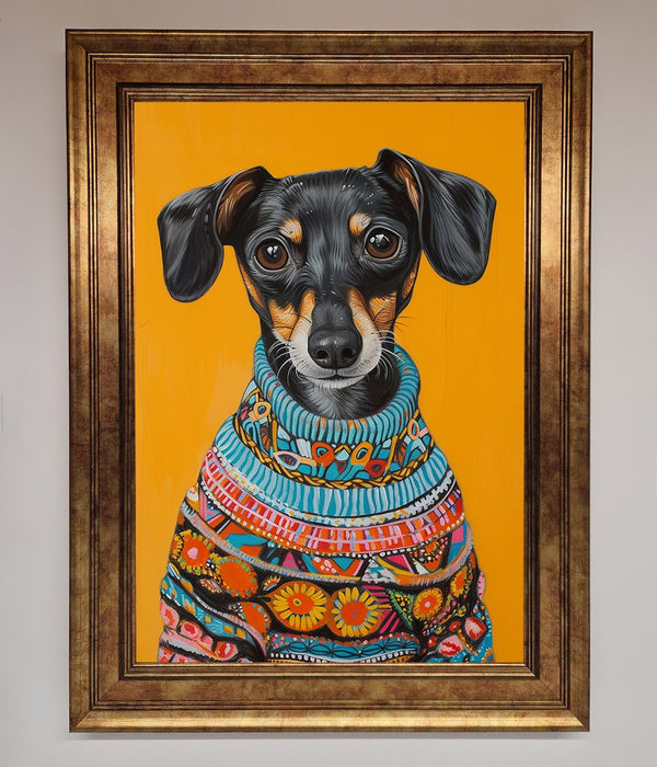 Sausage Dog In A Sweater Framed Print - Hi Society