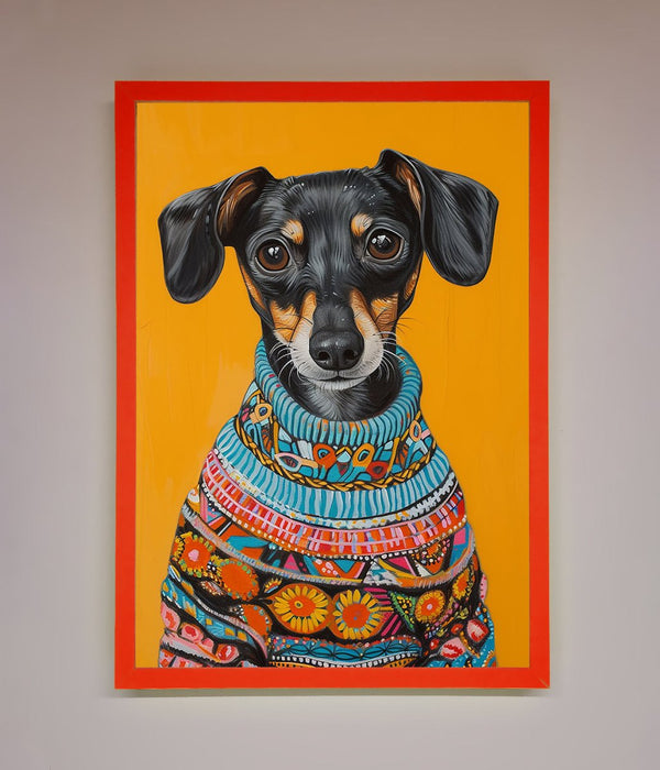 Sausage Dog In A Sweater Framed Print - Hi Society