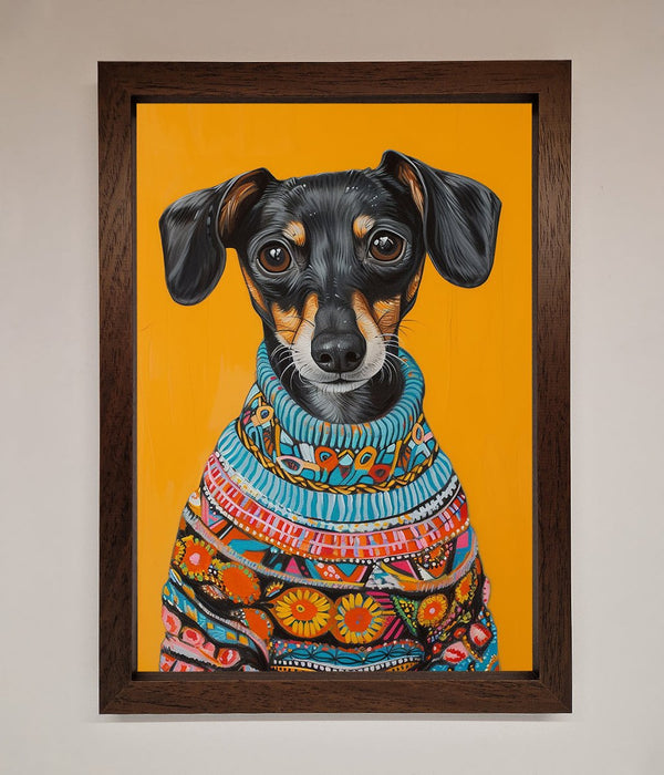 Sausage Dog In A Sweater Framed Print - Hi Society