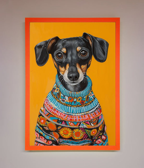 Sausage Dog In A Sweater Framed Print - Hi Society