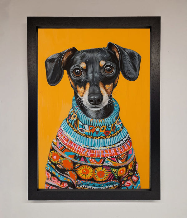Sausage Dog In A Sweater Framed Print - Hi Society