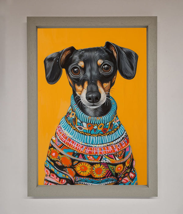 Sausage Dog In A Sweater Framed Print - Hi Society