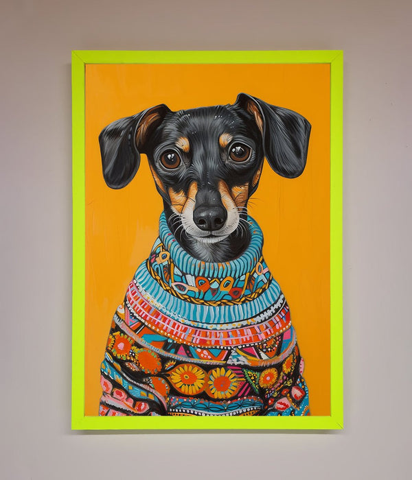 Sausage Dog In A Sweater Framed Print - Hi Society