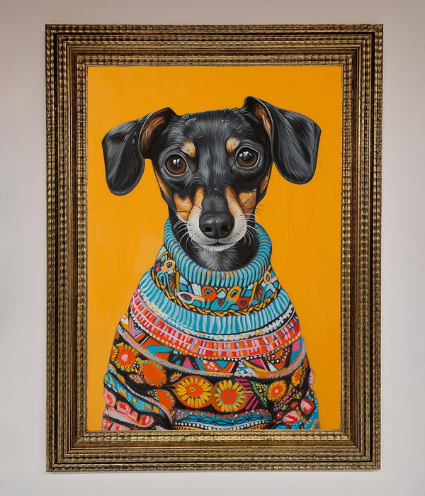 Sausage Dog In A Sweater Framed Print - Hi Society