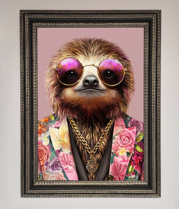 Sloth With Sunglasses Framed Poster - Hi Society