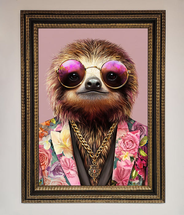 Sloth With Sunglasses Framed Poster - Hi Society
