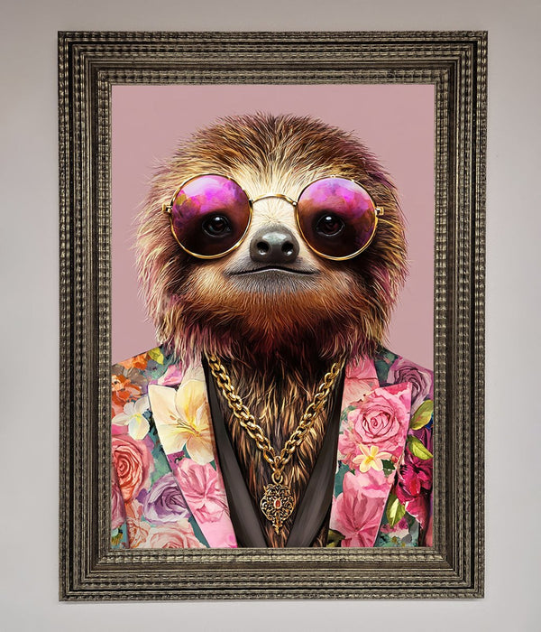 Sloth With Sunglasses Framed Poster - Hi Society