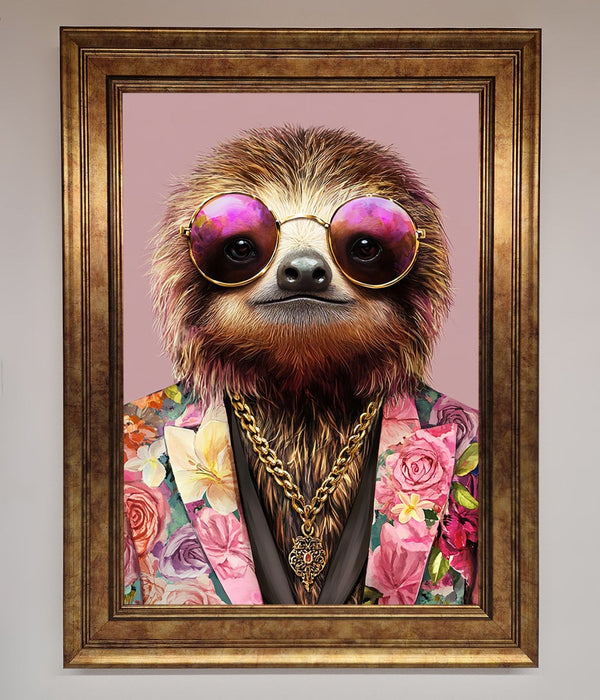 Sloth With Sunglasses Framed Poster - Hi Society