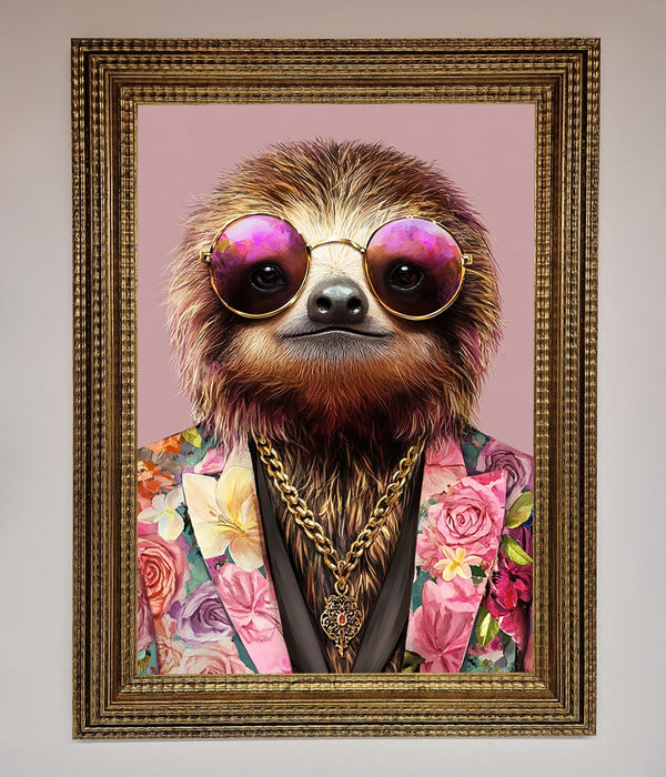 Sloth With Sunglasses Framed Poster - Hi Society
