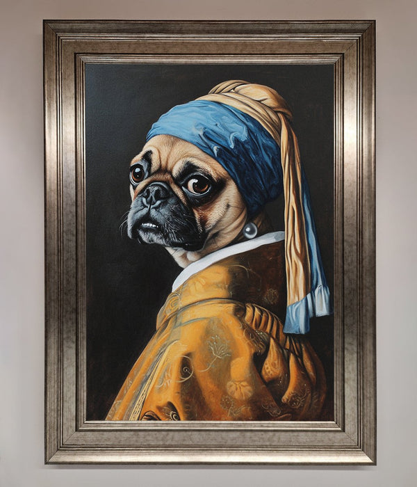 The Pug With The Pearl Earring Framed Print - Hi Society
