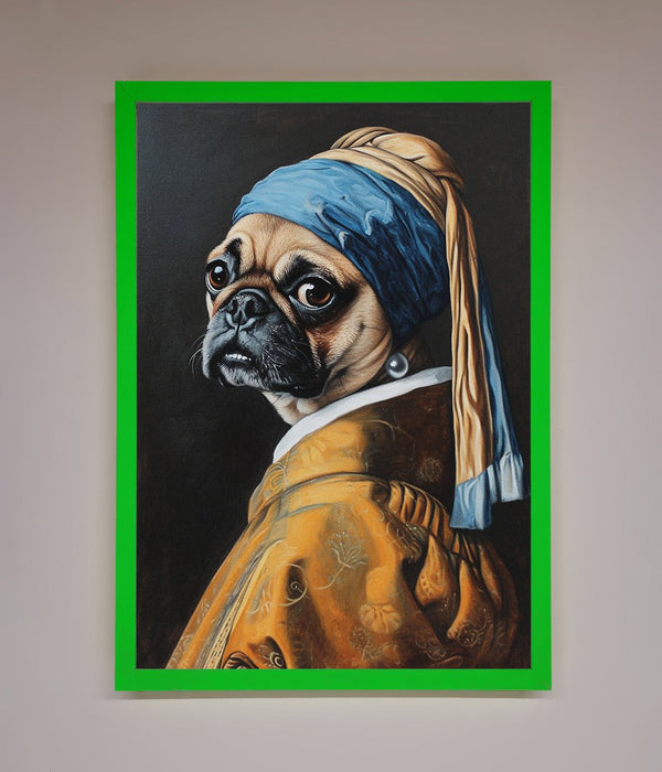 The Pug With The Pearl Earring Framed Print - Hi Society