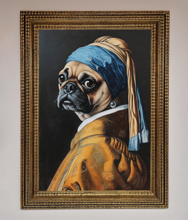 The Pug With The Pearl Earring Framed Print - Hi Society