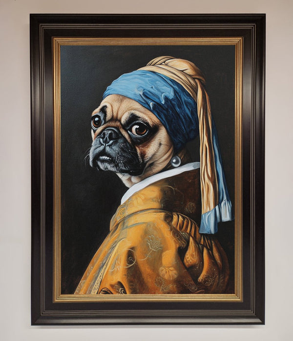 The Pug With The Pearl Earring Framed Print - Hi Society