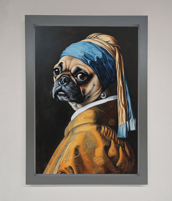 The Pug With The Pearl Earring Framed Print - Hi Society