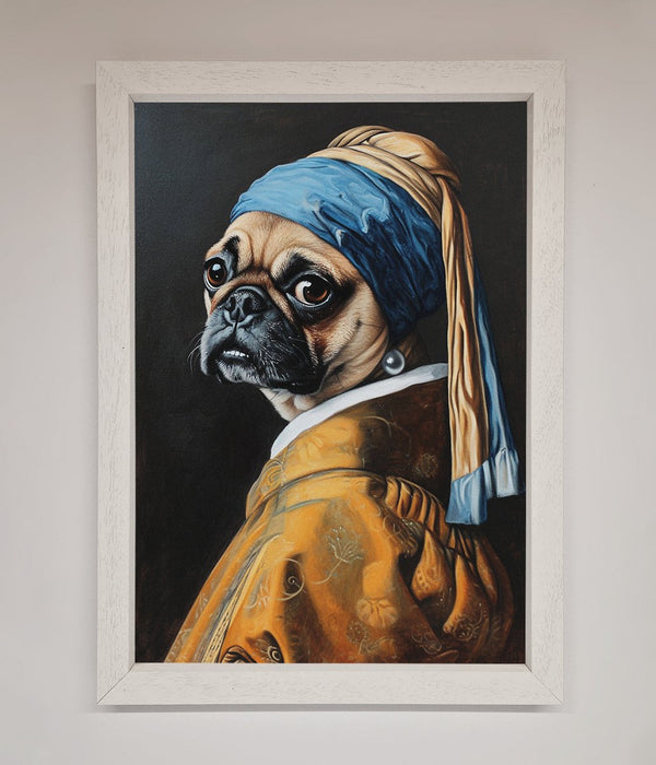 The Pug With The Pearl Earring Framed Print - Hi Society