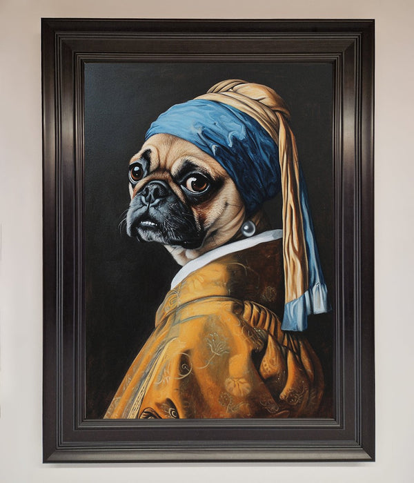 The Pug With The Pearl Earring Framed Print - Hi Society